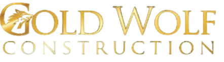Gold Wolf Construction logo with wolf silhouette.